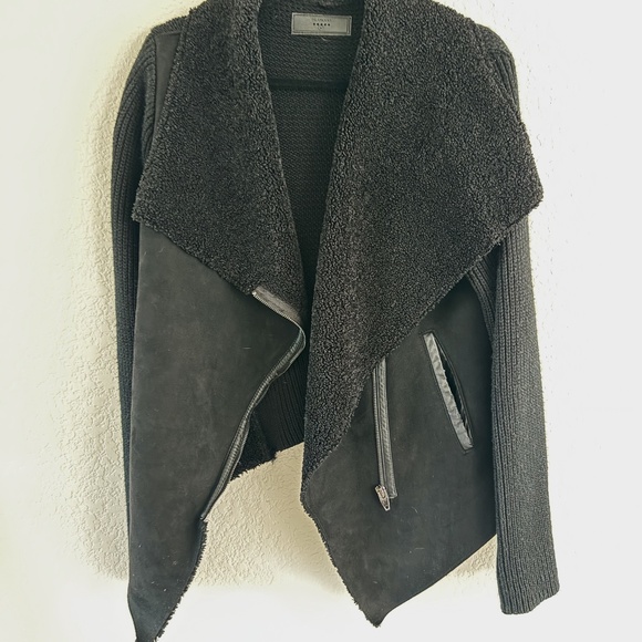 Blank NYC Sweater-Jacket Hybrid – Black Shearling Moto Style (Size M) - Picture 2 of 5